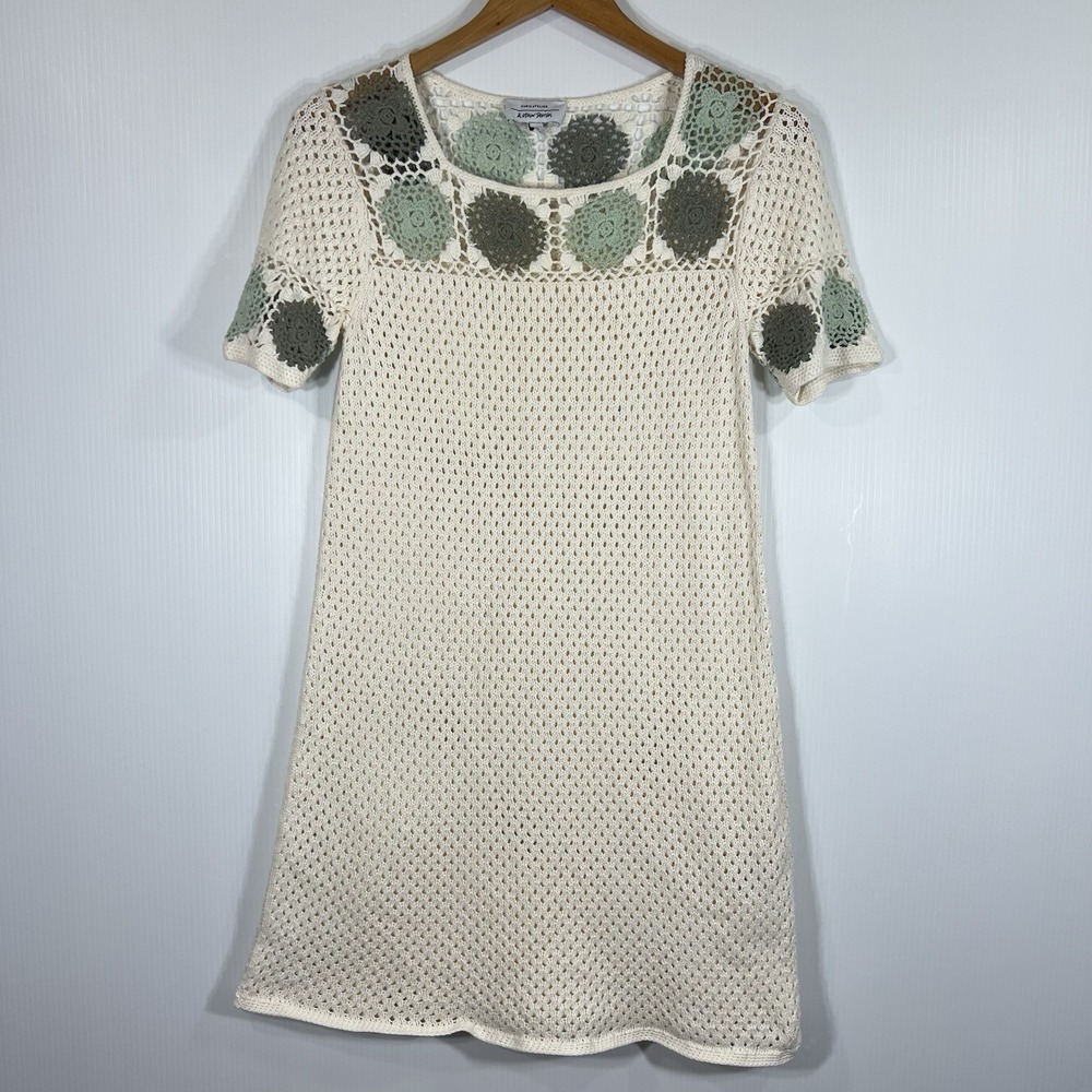 & Other Stories Floral Crochet Mini Dress Size Small Cream Green Open Knit